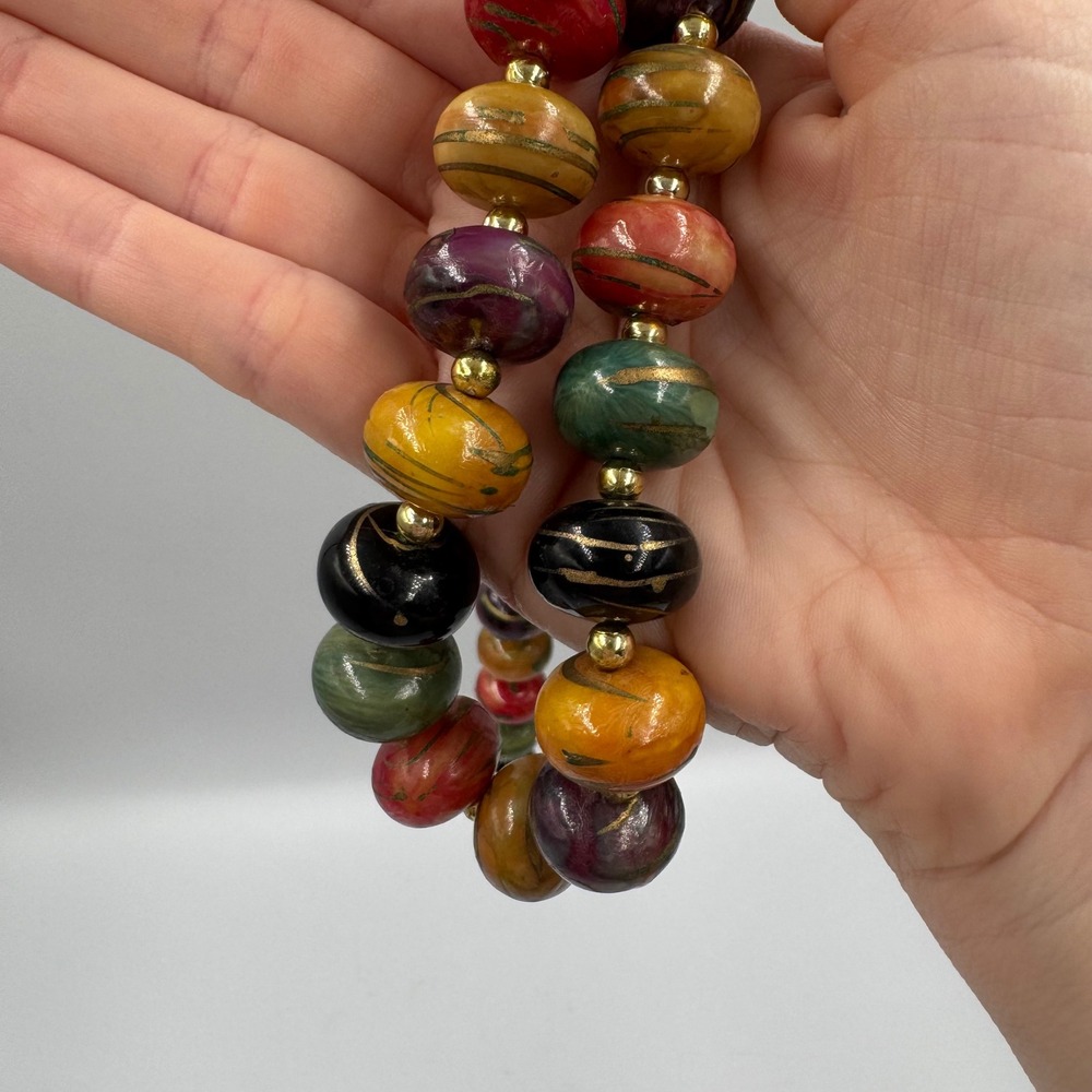 Vintage Beaded Necklace Women Multicolor Boho Gold Accents - Picture 6 of 6